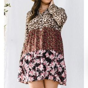 Oddi Tiered Mixed Print Dress - Plus